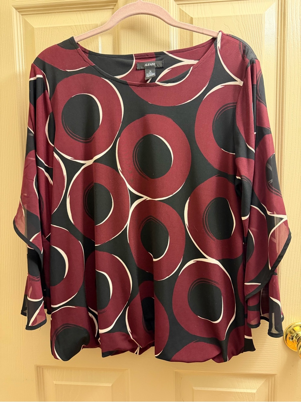 Alfani Burgundy, Black & Cream Geometric Circle Tunic